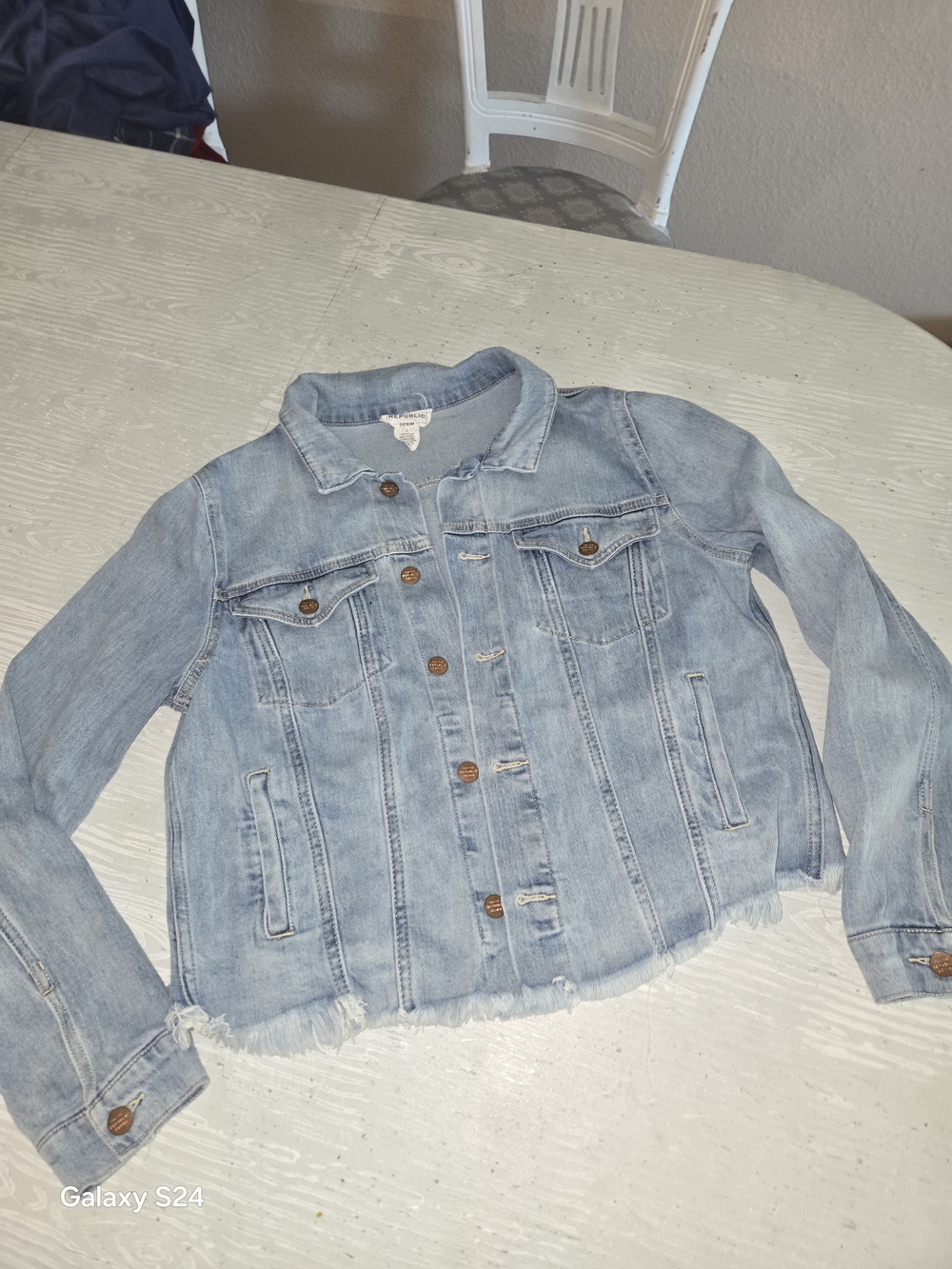 For The Republic Pale Blue Distressed Denim Jacket Womens Al